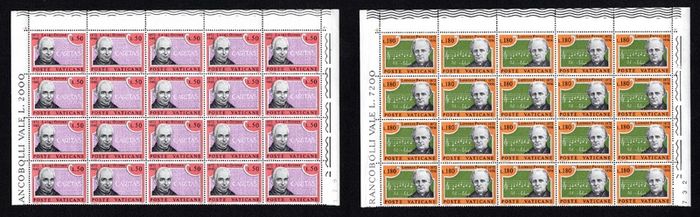 1972 Vatican City The 100th Anniversary of Don Luigi Orione and Lorenzo Perosis Commemorative Stamps Block of 20 Mint Never Hinged (MNH)