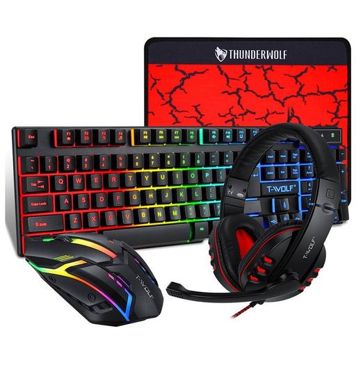 New PC Set Multimedia Wired Gaming USB Keyboard Mouse 3.5mm Headphones Pad #1413