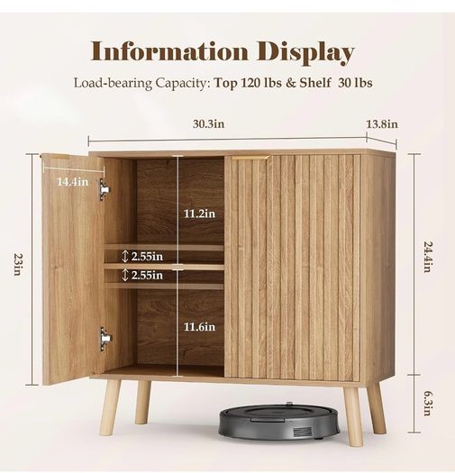 Sideboard, Buffet Storage Cabinet with Fluted Decorating, Sideboard Storage Cabinet with 2 Doors & Adjustable Shelf, Kitchen Cupboard for Living Room, Dining Room, 35 x 77 x 78 cm, Oak