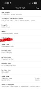 1 Standing Zach Bryan - Cork - Sunday, June 21st - Ticket