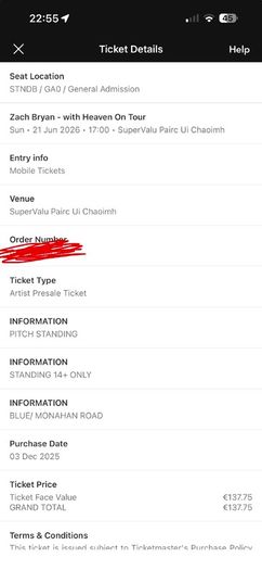 1 Standing Zach Bryan - Cork - Sunday, June 21st - Ticket