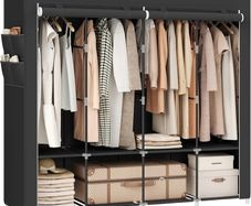 Clothes Wardrobe, Portable Closet, Garment Organiser Rack with 4 Hanging Rails, Shelves, 4 Side Pockets, 170 x 45 x 167 cm, Large Capacity for Bedroom, Living Room, Black