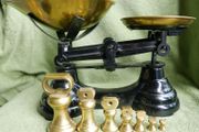 Vintage Librasco Libra Kitchen Weight Scale with Set of Weights Black Cast Iron Scale