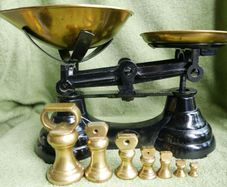 Vintage Librasco Libra Kitchen Weight Scale with Set of Weights Black Cast Iron Scale