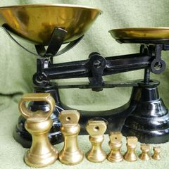 Vintage Librasco Libra Kitchen Weight Scale with Set of Weights Black Cast Iron Scale