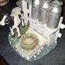 Hand-Painted Black-and-White Friesian Cow beside Milk Churns. Postage Available or Collection Image 2