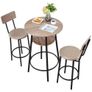 3PCS 596.9mm Bars Tables Set, Bar Tables and Chair Set with Rounded Corner Design, Round Pub Table with Two Stools for Office Desk, Breakfast Corner, Mini Bars, Light Gray, Black Image 2