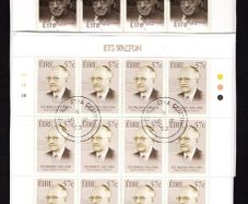 2003 Ireland Birth Centenaries of 50c Frank O'Connor & 57c ETS Walton Commemorative Stamp Sheetlet Plate 1A1A1A Fine CDS Used with Dublin cancel of 16th September 2003 (First day of issued) on envelope extract.