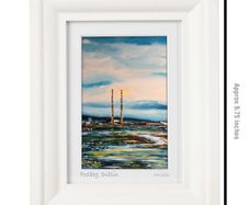 Poolbeg & Dollymount Strand, Dublin, A6 framed print by artist Helen Mathews