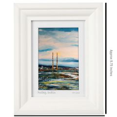Poolbeg & Dollymount Strand, Dublin, A6 framed print by artist Helen Mathews