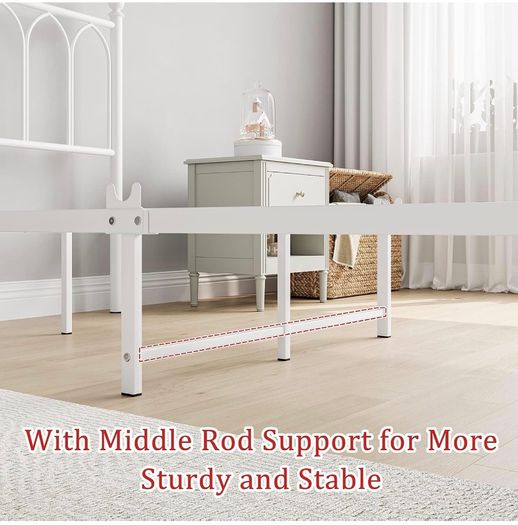 3ft Single Metal Bed Frame with Headboard, White Heavy Duty Foundation, Metal Slat Support, Underbed Storage, Easy Assembly, for Bedroom Dorm Guest Room