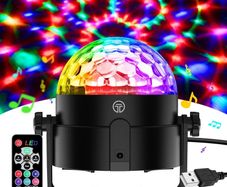 Disco Lights, 360 Rotation Sound Activated Portable  Disco Ball Lights with 4M/13ft USB Power Cable, 3W RGB Party Lights with Remote Control for Birthday/Family Gathering/Party/Home