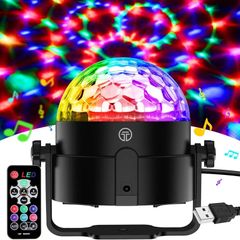 Disco Lights, 360 Rotation Sound Activated Portable  Disco Ball Lights with 4M/13ft USB Power Cable, 3W RGB Party Lights with Remote Control for Birthday/Family Gathering/Party/Home