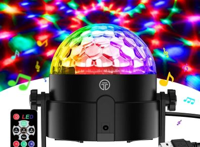 Disco Lights, 360 Rotation Sound Activated Portable  Disco Ball Lights with 4M/13ft USB Power Cable, 3W RGB Party Lights with Remote Control for Birthday/Family Gathering/Party/Home