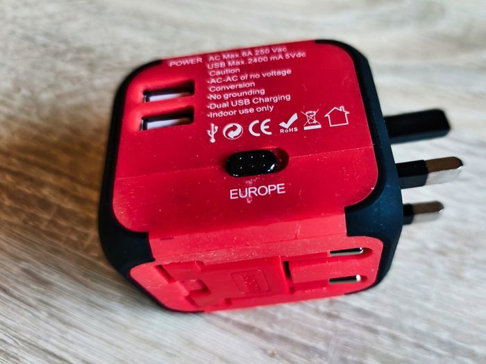 Universal Travel Adapter EU/UK/US/AUS with Dual USB Charger Ports, Multi-Plug with Surge Protector Worldwide