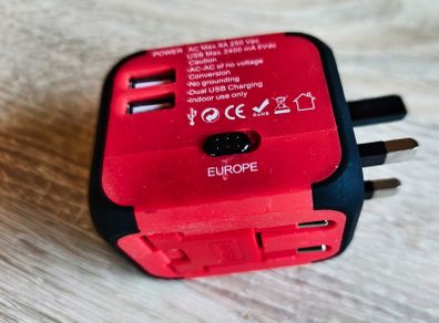 Universal Travel Adapter EU/UK/US/AUS with Dual USB Charger Ports, Multi-Plug with Surge Protector Worldwide