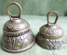Set of 2 Vintage  Brass Sanctuary Bells Leo x Aqvila Angus x Pelicanus