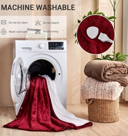 10 Heating Settings, 1-8h Timer overheat Protection, Machine Washable, Flannel & Sherpa Full Body Warming, Electric Throw Blanket for Sofa