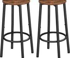 Bar Stools Set of 2, Breakfast Round Bar Chairs with Footrest, Pub Stools, Sturdy Metal Frame, for Dining Room, Kitchen, Party, Industrial, Rustic Brown