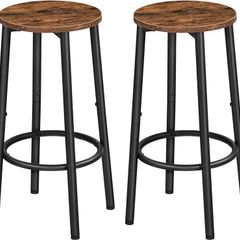 Bar Stools Set of 2, Breakfast Round Bar Chairs with Footrest, Pub Stools, Sturdy Metal Frame, for Dining Room, Kitchen, Party, Industrial, Rustic Brown