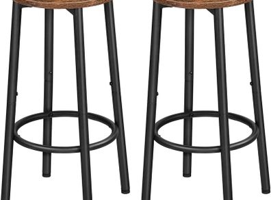 Bar Stools Set of 2, Breakfast Round Bar Chairs with Footrest, Pub Stools, Sturdy Metal Frame, for Dining Room, Kitchen, Party, Industrial, Rustic Brown