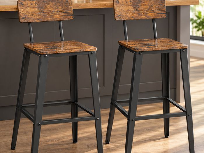 Vintage  Bar Stools Set of 2 with Backrest Steel Frame