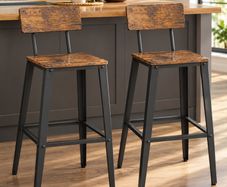 Vintage  Bar Stools Set of 2 with Backrest Steel Frame