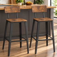 Vintage  Bar Stools Set of 2 with Backrest Steel Frame