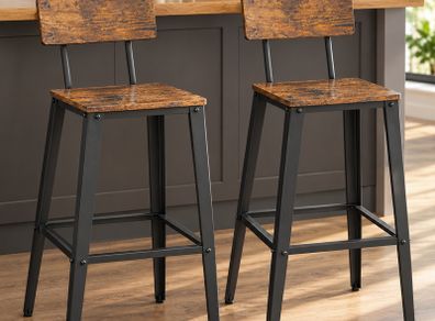 Vintage  Bar Stools Set of 2 with Backrest Steel Frame
