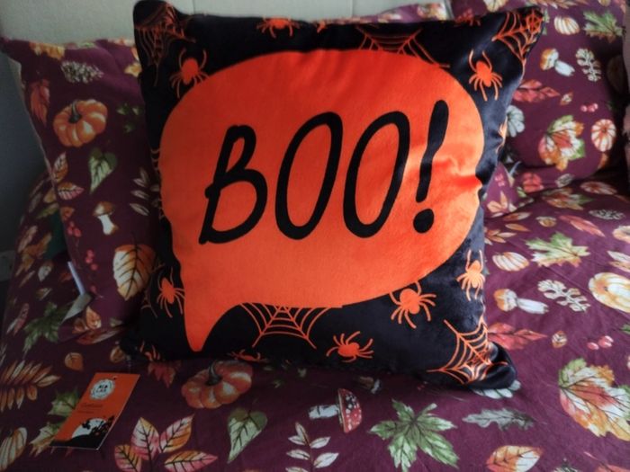 Bedlam Brand Boo Halloween Cushion in Orange