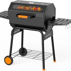 GRILL 23 Inch Charcoal BBQ 469 Sq In, Pentagonal Barbecue Grill with Viewing Window Furnace Coverand Thickened Chrome-plated Grill, Suit for Garden, Shed, Patio