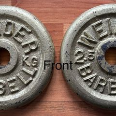 Vintage weider cast iron 1" weight plates 2.5kg & 4.5kg