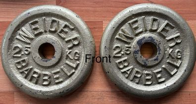 Vintage weider cast iron 1" weight plates 2.5kg & 4.5kg