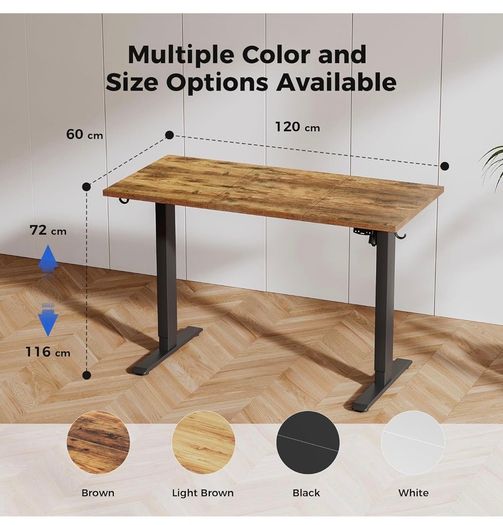 Electric Standing Desk, 120 x 60 cm Height Adjustable Sit Stand Desks with Splice Board and Memory Smart Pannel, Home Office Desk, Brown