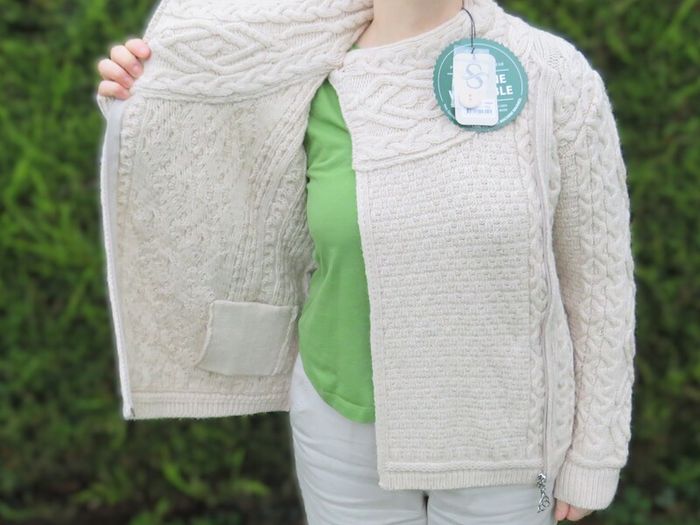 NEW with tage Merino Wool Irish Aran Side Zip Cardigan