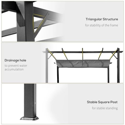 3 x 3 m Aluminum Gazebo, with Retractable Roof - Grey