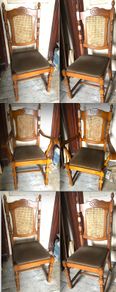 Set of 6 vintage style wooden dining chairs with cane back