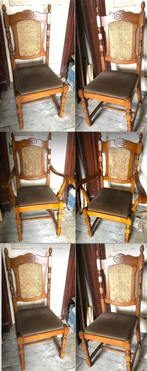 Set of 6 vintage style wooden dining chairs with cane back