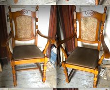 Set of 6 vintage style wooden dining chairs with cane back