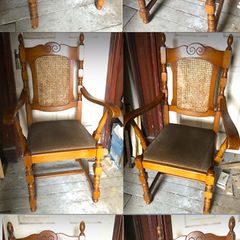 Set of 6 vintage style wooden dining chairs with cane back