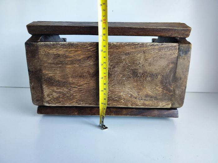 Vintage wooden box magazine holder Elephants relievo sculpture animals