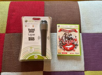 Xbox 360 Wireless Microphone + Lips Number One Hits Karaoke game