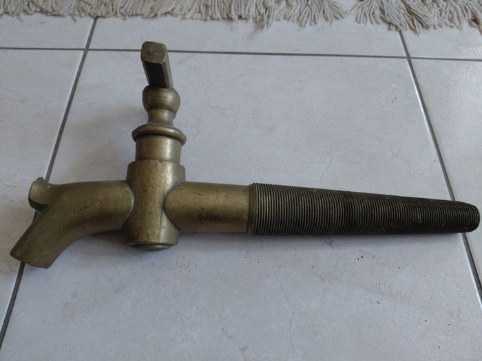 Antique French solid brass oak barrel tap or spigot