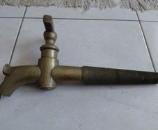 Antique French solid brass oak barrel tap or spigot