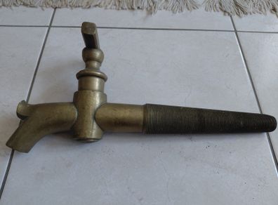 Antique French solid brass oak barrel tap or spigot