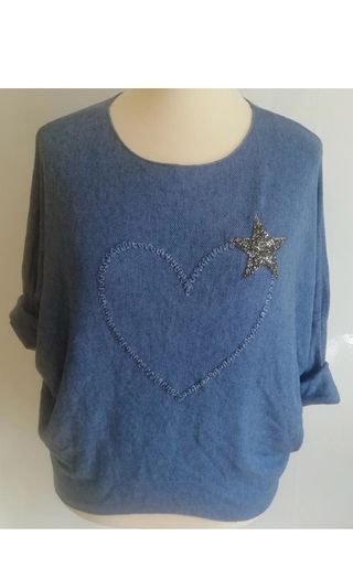 Carla Giannini Angora Wool Jumper Denim Blue Star One Size NWT Italy CAN POST