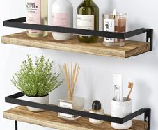 Floating Shelves, Rustic Wall Shelves Set of 2 with Length 42cm, Removable Towel Holder, Wall Mounted Shelves for Bathroom, Living Room, Bedroom, Kitchen, etc