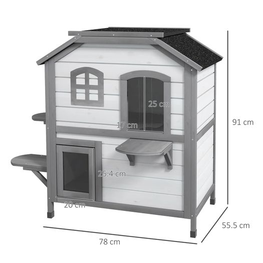 2-Story Indoor or Outdoor Cat House W/ Escape Door, Cat Shelter, White