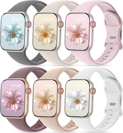 CeMiKa 6 Pack Sport Straps Compatible with Apple Watch Strap 40mm 41mm 38mm 42mm(Series 11) - Silicone Sport Replacement Band for iWatch SE Series 11 10 9 8 7 6 5 4 3 SE3, Women Men