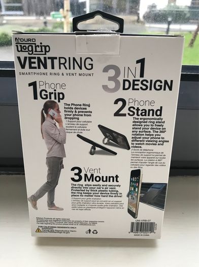 Aduro U Grip-Vent Ring Universal 3- In-1 Mobile Phone Ring Holder